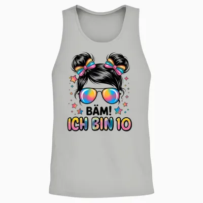 Bam! I'm 10 - Lustiger 10. Geburtstag Mädchen Regenbogen Messy Bun Sun Unisex Tank Top - Ash