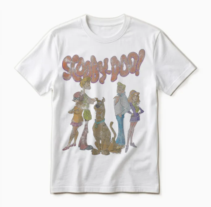 Scooby-Doo Vintage Group Poster T-Shirt Small Unisex T-Shirt in White