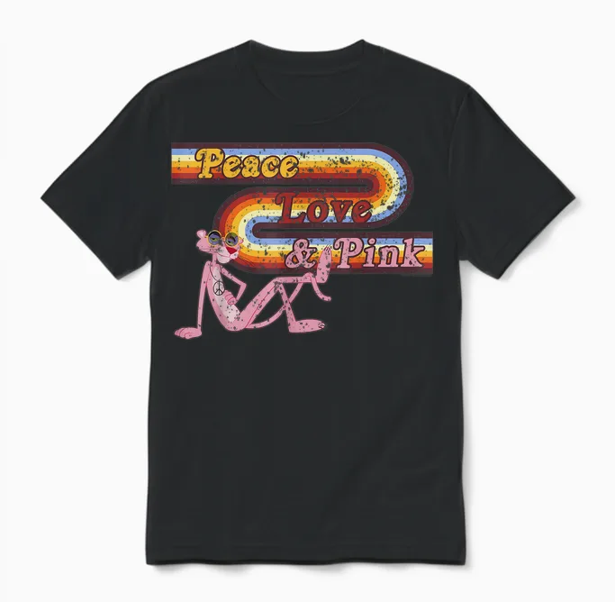 The Pink Panther Peace Love and Pink Unisex T-Shirt in Black