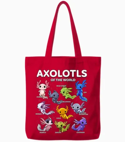 Axolotl Shirt Kawaii Axolotls of the World Axolotl Animals Tote Bags - Red