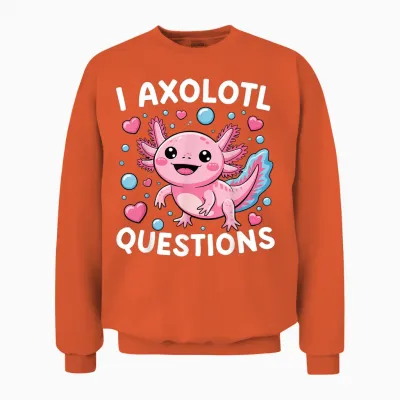 Kids Funny I Axolotl Questions Graphic Unisex Sweatshirt - Orange