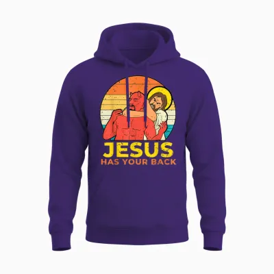 Jesus Has Your Back Jiu Jitsu Funny Gift Christian Retro Unisex Hoodie - Purple