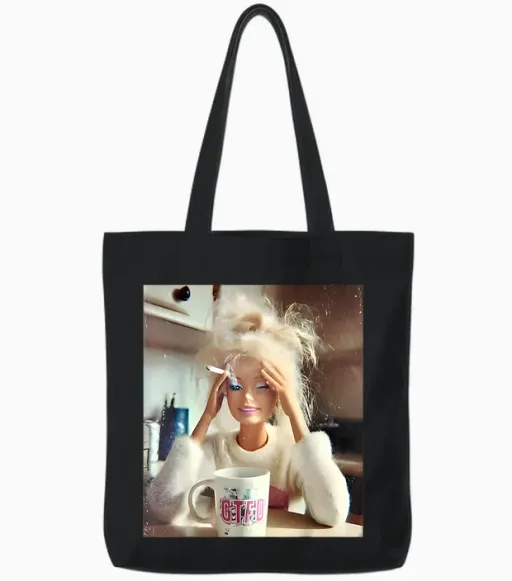 Distressed Doll Face Meme Tote Bags - Black