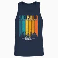 Sao Paulo Brasilien Retro Vintage Sonnenuntergang Skyline Unisex Tank Top in Navy - 2