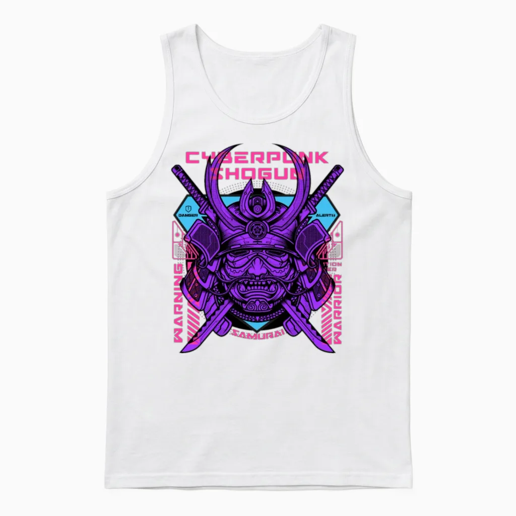 Cyberpunk Shogun Unisex Tank Top in White