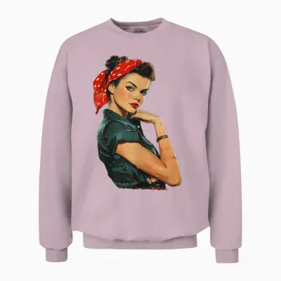 Retro Rosie Rockabilly T-Shirt, White Unisex Sweatshirt - Light Pink