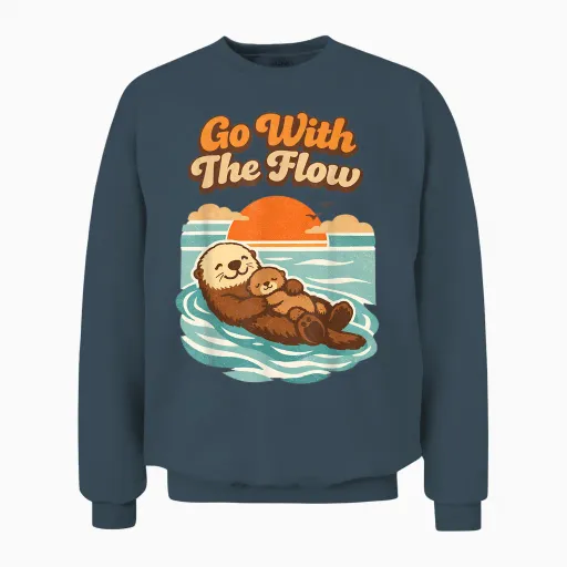Go with the Flow Sea Otter Retro Animal Unisex Sweatshirt in Dark Heather