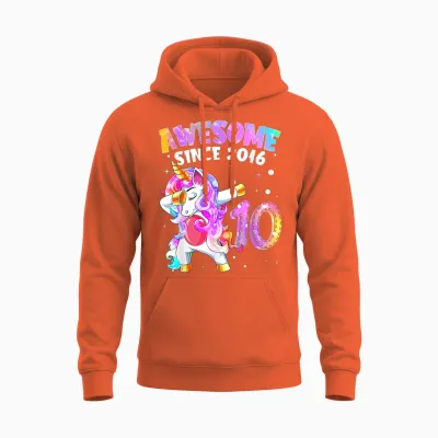 10e Anniversaire Licorne Fille 10 Ans Génial Depuis 2016 Unisex Hoodie - Orange