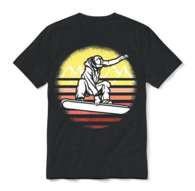 Snowboarding Retro Sunset Snowboarder Unisex T-Shirt - Black