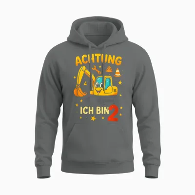 T-Shirt with German Text "excavator Birthday Achtung Ich Bin 2 Unisex Hoodie - Graphite Heather