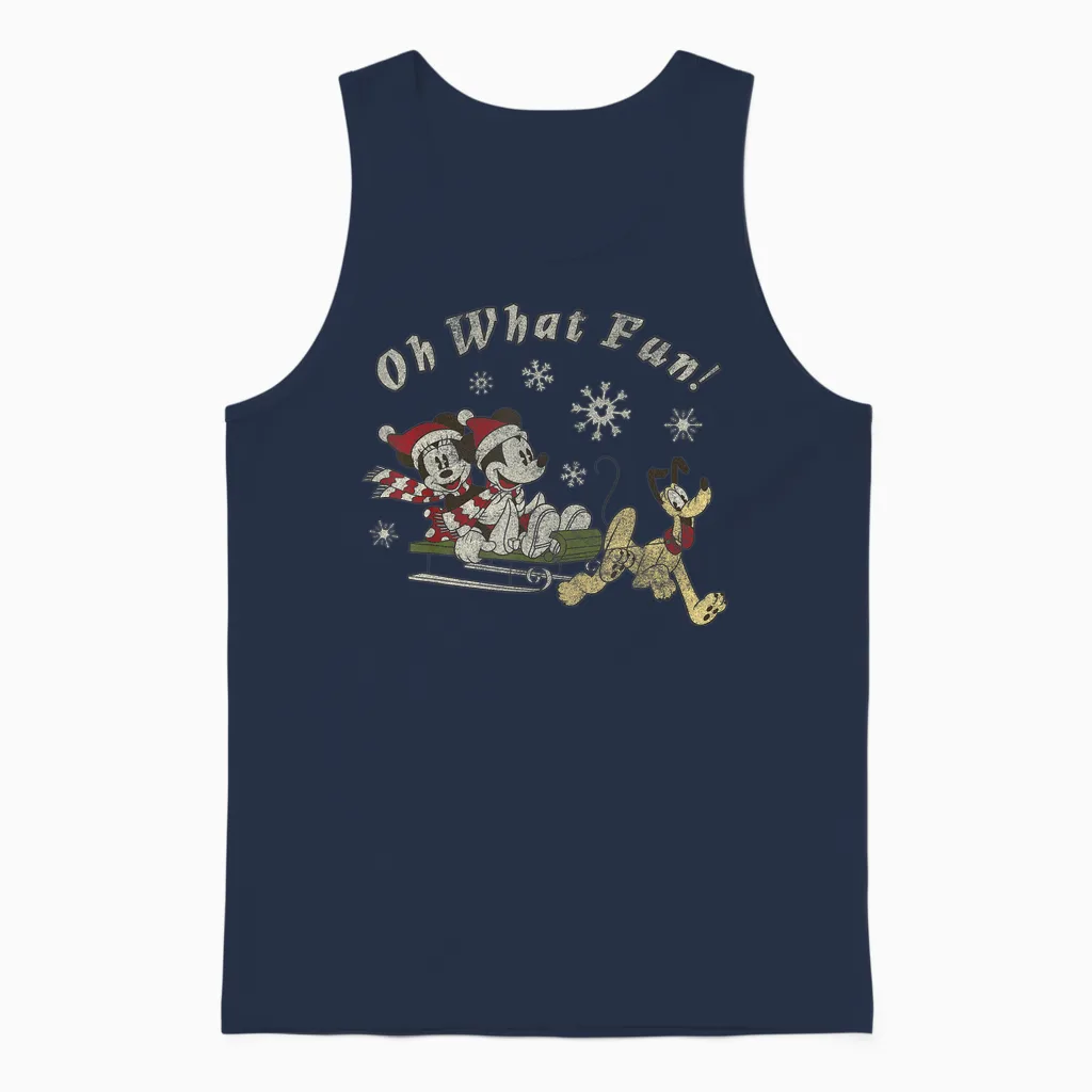 Disney Mickey Minnie and Pluto Oh What Fun Christmas Sled Unisex Tank Top - Navy