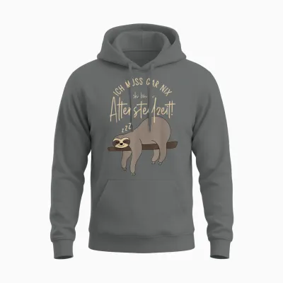 T-Shirt with German Text "ich Muss Gar Nix Ich Bin in Altersteilzeit 2024", Black Unisex Hoodie - Graphite Heather
