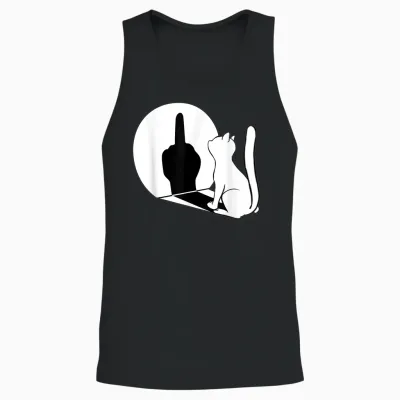 Middle Finger Cat Middle Finger Shadow T-Shirt, Black Unisex Tank Top - Black