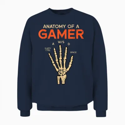 Anatomy of a Gamer Skeleton Hand Funny Men Boys Kids Teens Unisex Sweatshirt - Navy