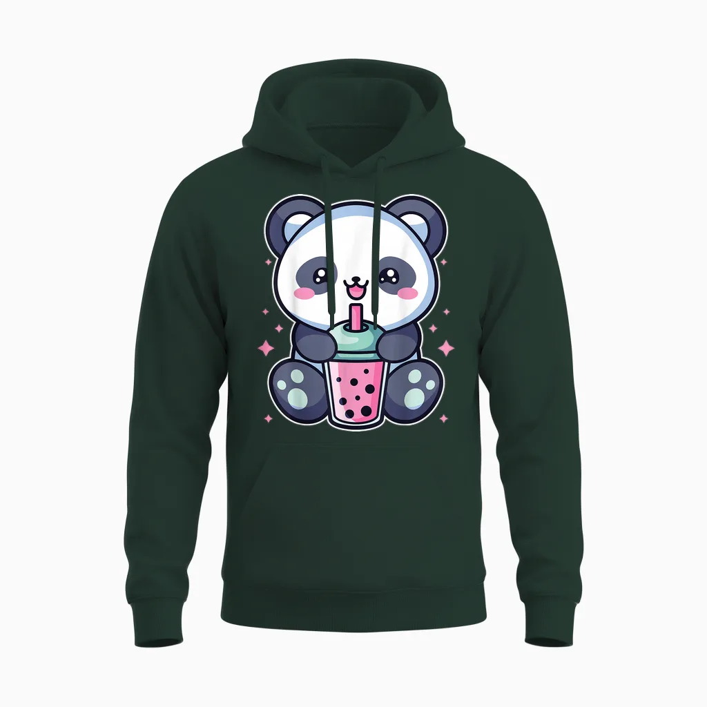 Panda Drinks Bubble Boba Tea Anime Manga Kawaii Outfit for Girls T-Shirt, White, S Unisex Hoodie in Forest