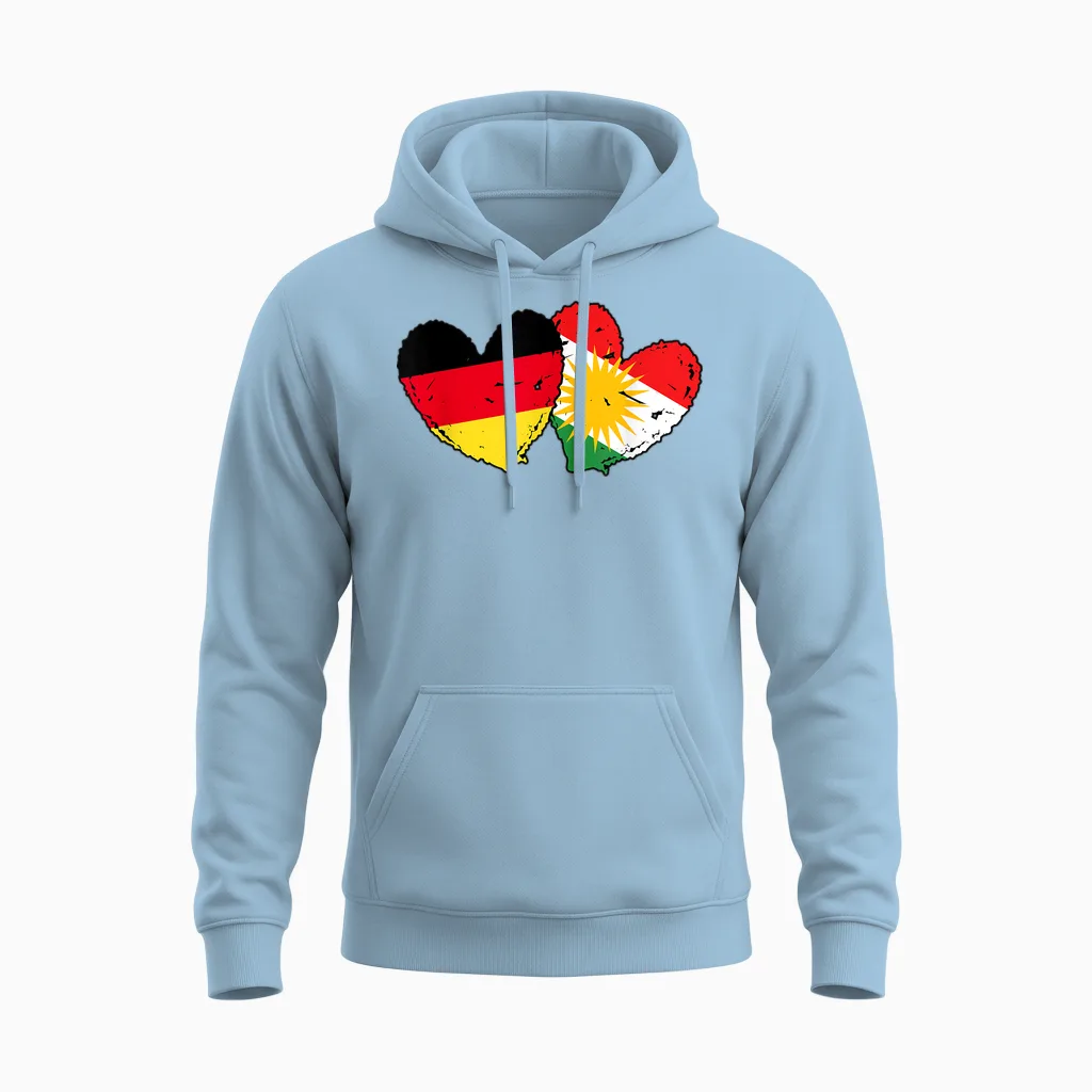 Germany Kurdistan Heart Flag German Kurdish Pride Unisex Hoodie in Light Blue