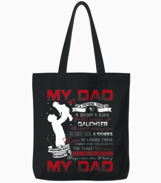Dad in Heaven S S Daddy in Memories Poem Daughter Tote Bags in Black