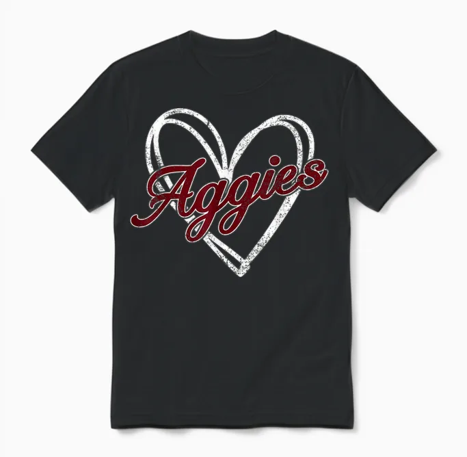 Retro Personalized Aggies-Heart Men Women Kid Unisex T-Shirt in Black