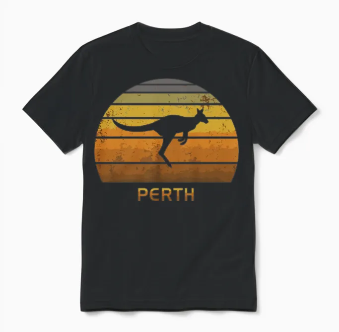 Retro Kangaroo Perth Australia Unisex T-Shirt in Black