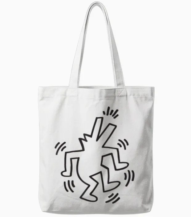 Keith Haring Tanzende Hunde-Kunstwerk Tote Bags in White