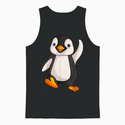 Süße Pinguin Liebhaber Geschenke Damen Kinder Unisex Penguin T-Shirt Grau Small Cartoon Pinguin Design Klassisch Cartoon Pinguin Pull-On Reguläre Passform Kurzarm Weihnachten Geburtstag Unisex Tank Top - Black