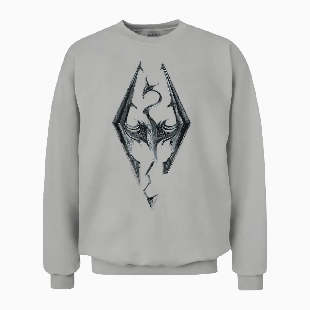 Ripple Junction X Elder Scrolls Dragon Emblem Skyrim T-Shirt, Black, S Unisex Sweatshirt in Ash