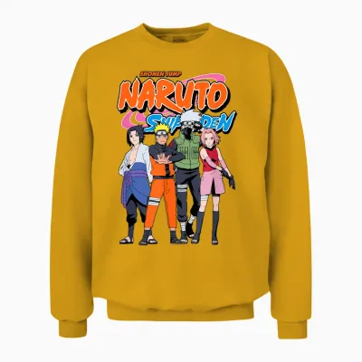 Naruto Shippuden Team 7 with Naruto Logo Anime Unisex Sweatshirt - Gold
