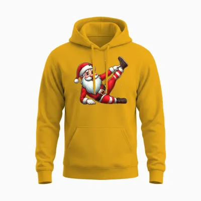 Santa Claus Exercise Gym Fitness Training Christmas Snow T-Shirt, Black, S Unisex Hoodie - Gold