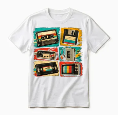Lustiges Vintage Retro Outfit 80er Jahre T-Shirts Für Herren 90er Jahre Grafik Unisex T-Shirt - White