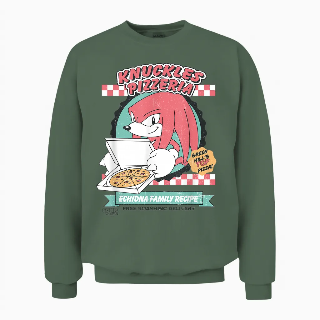 Sonic the Hedgehog Knuckles Pizzeria Vintage Restaurant Ad Unisex Sweatshirt in Military Green