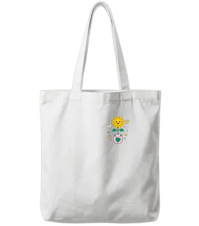 Good Positive Vibes Sunflower Pocket Design Tote Bags - White
