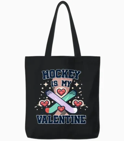 Hockey Is My Valentine Funny Hockey Valentines Tote Bags - Black