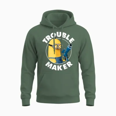Despicable Me Minions Kevin Trouble Maker Graphic Unisex Hoodie - Military Green