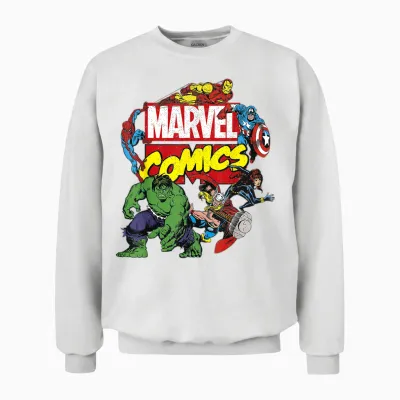 Marvel Comics Avengers Group Shot Around Logo Unisex Sweatshirt - White