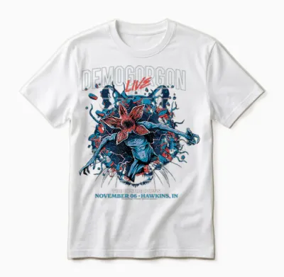 Stranger Things : Demogorgon Live the Upside Down T-Shirt, Black, S Unisex T-Shirt - White