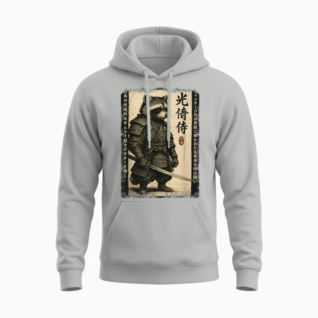 Graphique Anime Pour Homme, Samouraï Japonais Raton Laveur Unisex Hoodie in Ash