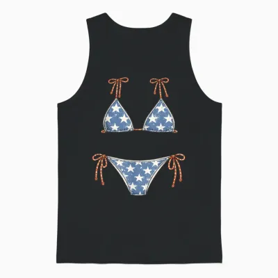 Usa Bikini Red White July 4th Blue Vacation Summer Swimsuit Unisex Tank Top - Black