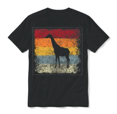 Giraffe Retro Unisex T-Shirt - Black