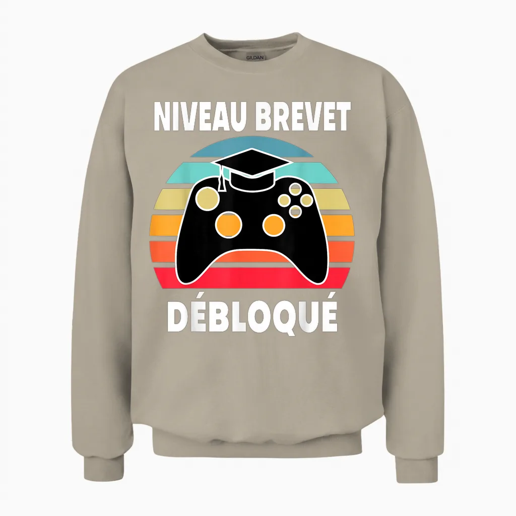 Réussite Brevet Diplôme Collège Vintage Collégien Gaming Ado Unisex Sweatshirt in Sand