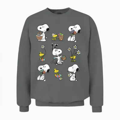 Peanuts Snoopy Woodstock Easter Spring Pattern T-Shirt, Gray Unisex Sweatshirt - Graphite Heather