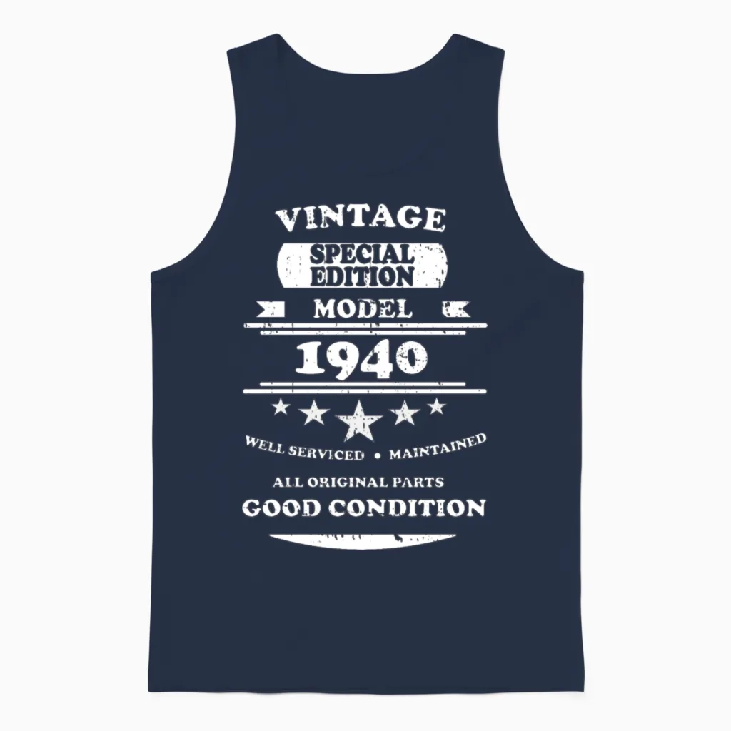 Vintage Retro White 1940 Unisex Tank Top - Navy