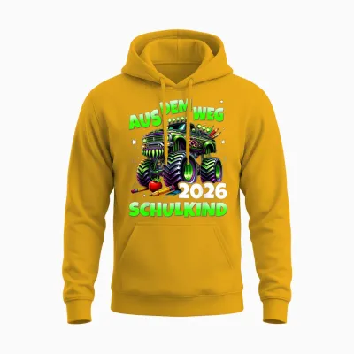 Aus Dem Weg Schulkind 2026 Monstertruck Einschulung Unisex Hoodie - Gold