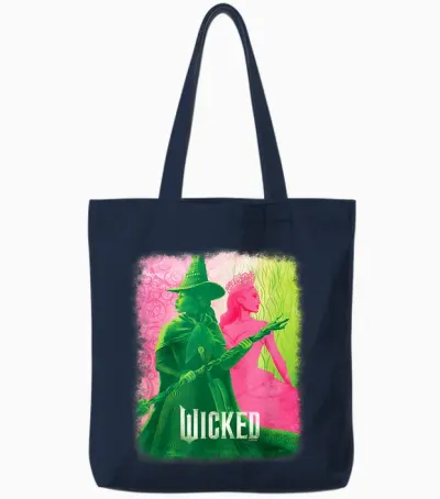 Wicked Unisex-Kids Movie Tie-In T-Shirt, Black, Small, Short Sleeve, Crew Neck, Tonal Effect Movie Design Tote Bags - Navy
