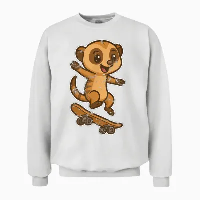 Suricate Skateboard Retro Cartoon Unisex Sweatshirt - White