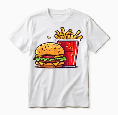 Burger and French Fries Kids Men Women Boys Girls Gourmet Unisex T-Shirt - White