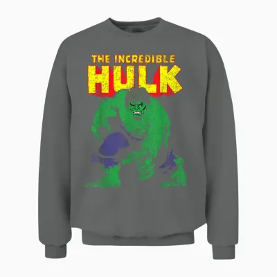 Marvel Classic the Incredible Hulk Distressed Portrait T-Shirt Small Unisex Sweatshirt - Graphite Heather