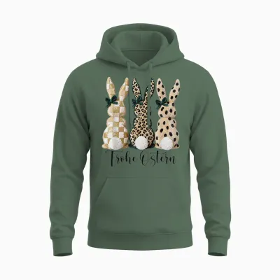 Frohe Ostern Hasen Vintage Leo Karo Punkte Print Oster Deko Unisex Hoodie - Military Green