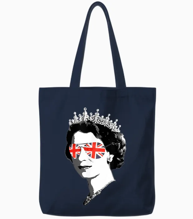 Queen Elizabeth Ii - British Sunglasses Meme T-Shirt, Black Tote Bags in Navy