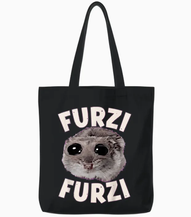 Furzi Furzi Grooviges Sad Hamster Internet Hamster Sad Meme Tote Bags in Black
