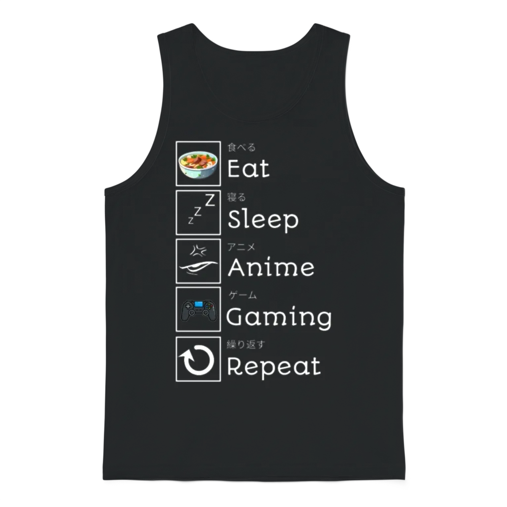 Eat, Sleep, Anime, Gaming, Repeat Unisex Tank Top - Black